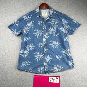 Fat Face Tropical Print Shirt Large Blue Beach Casual Button Up Short Sleeve Men